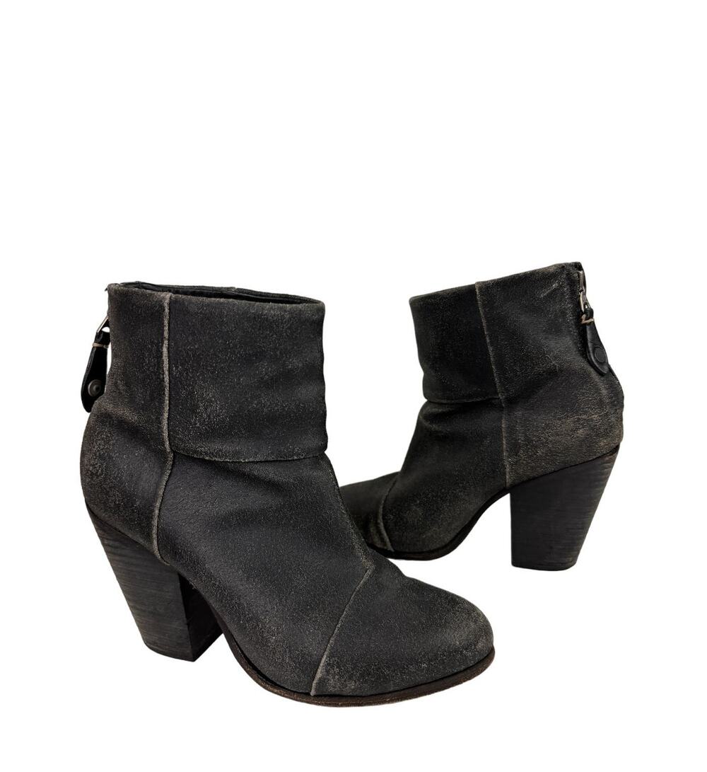 RAG & BONE Newbury Gray Granite Distressed Suede Leather Ankle Booties EU 37.5